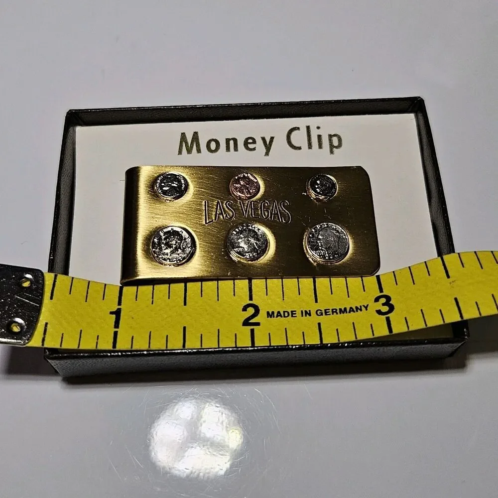 *Sale* Vintage Gold Tone Las Vegas Mini Coin Money Clip IOB